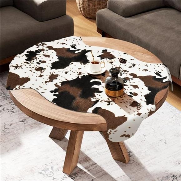 Cow Print Rug Faux Cowhide Area Carpet Animal Print Mat for Living Room Bedroom - Picture 4 of 6